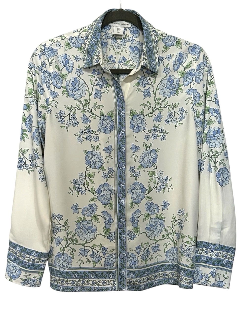 Cupcakes & Cashmere Ethereal Coastal Charm Blue Toile Wanderlust Blouse Sz S